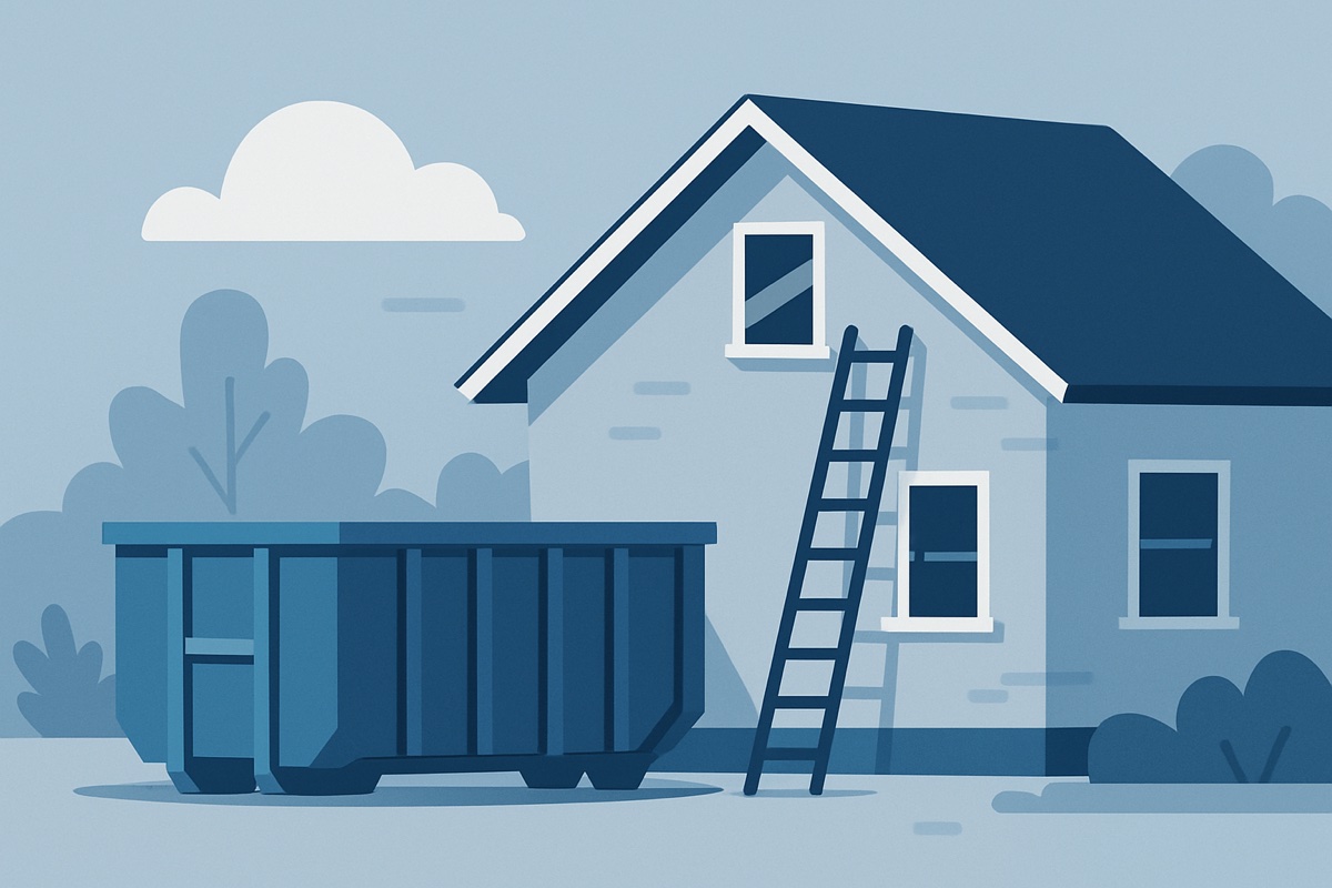 Illustration of a roll-off dumpster at a home