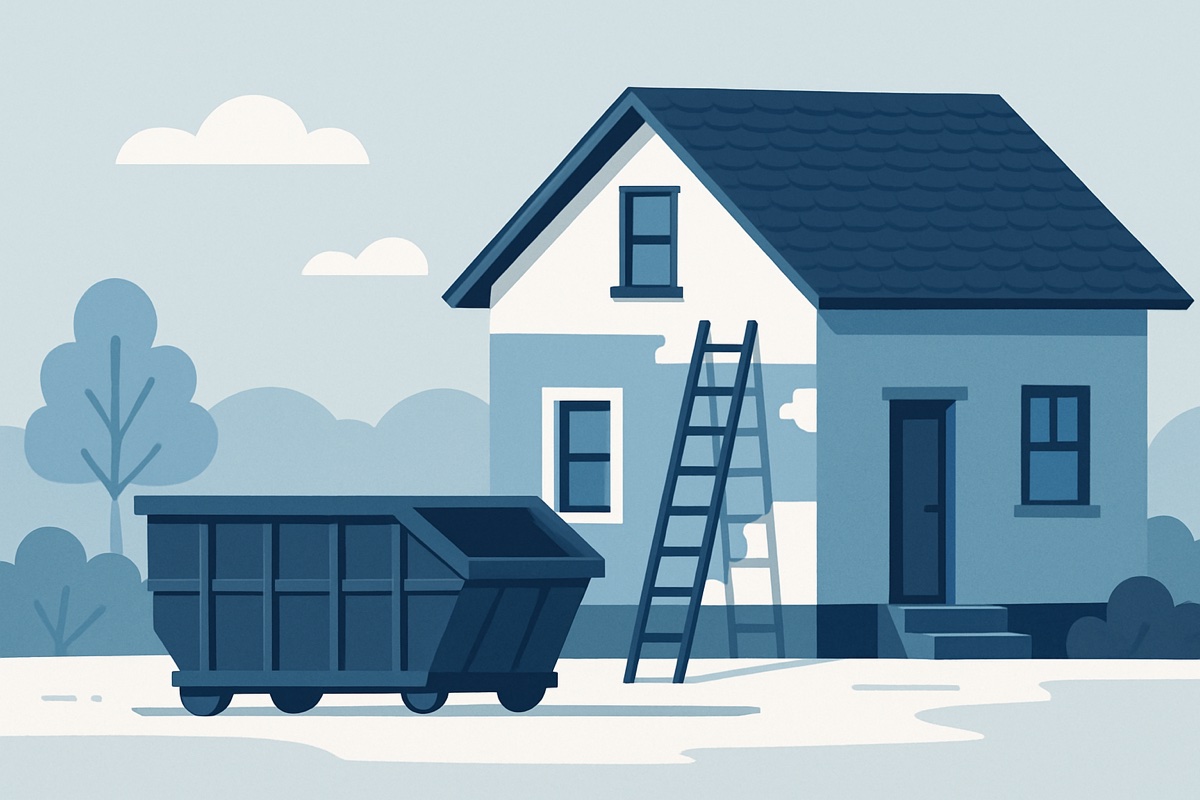 Illustration of a roll-off dumpster at a home