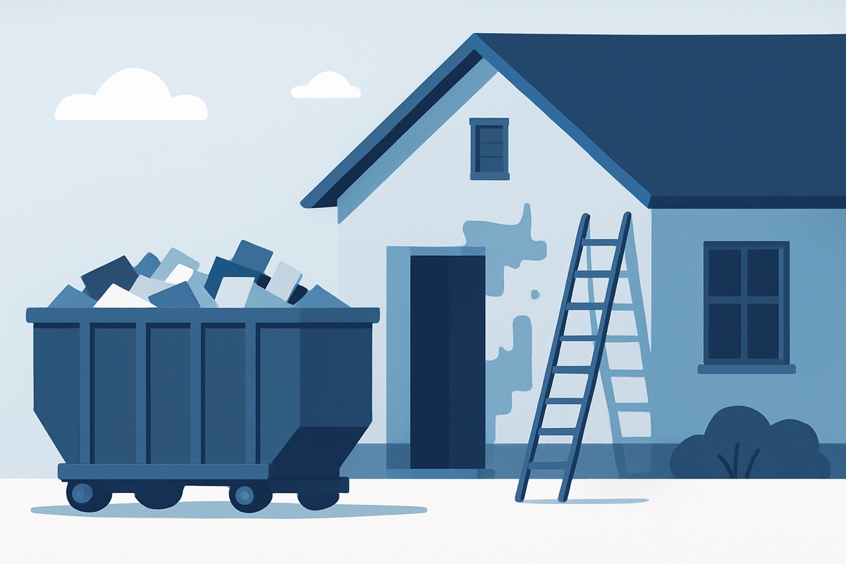 Illustration of a roll-off dumpster at a home