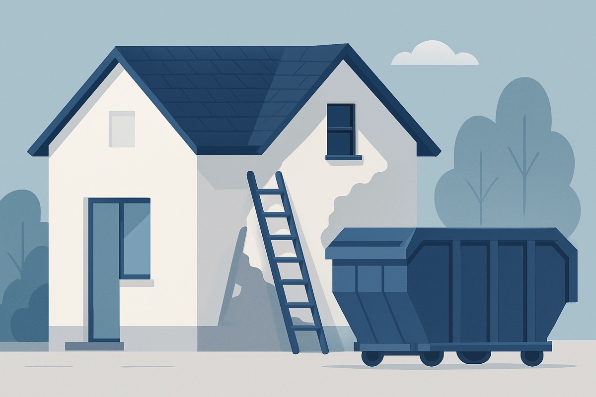 Illustration of a roll-off dumpster at a home