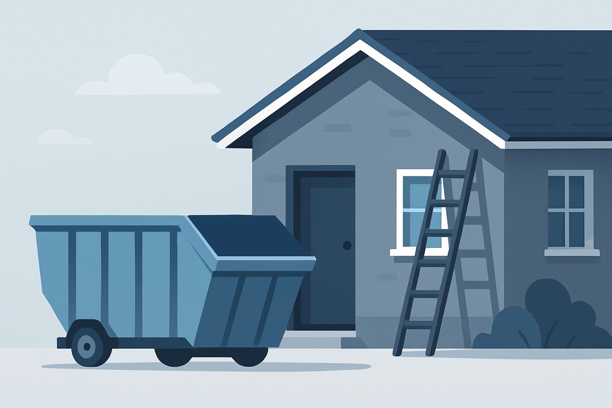 Illustration of a roll-off dumpster at a home