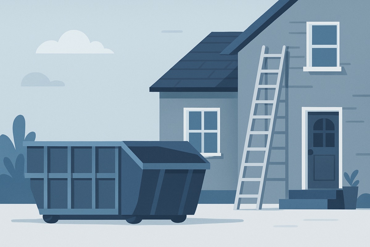 Illustration of a roll-off dumpster at a home