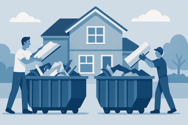 Illustration comparing dumpster rental and junk removal